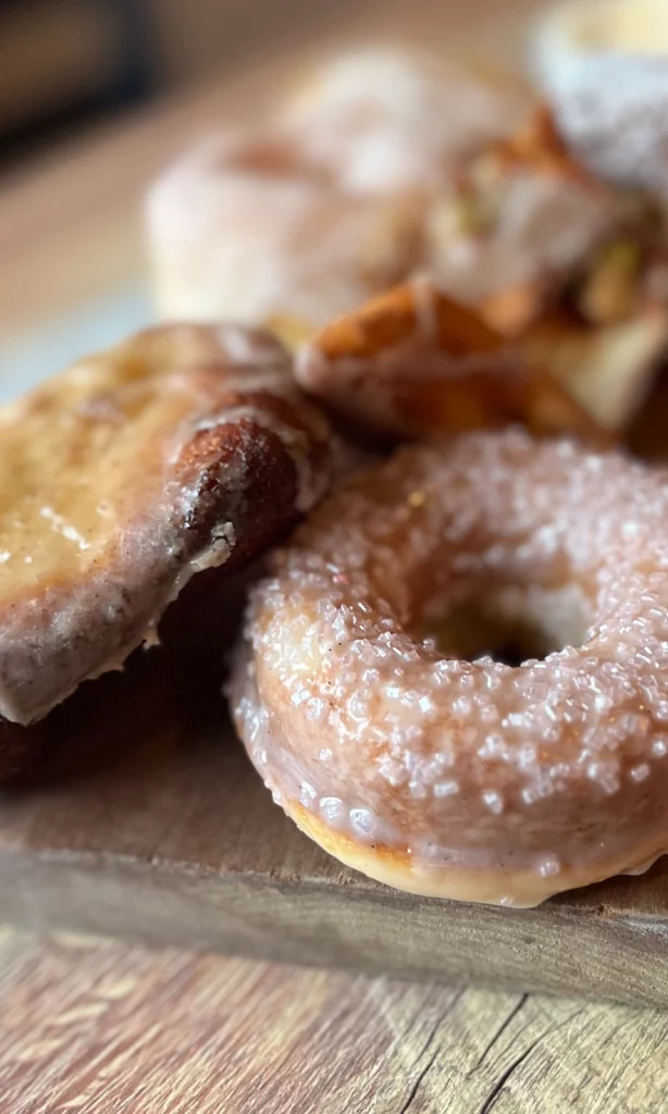 close up of home made donuts